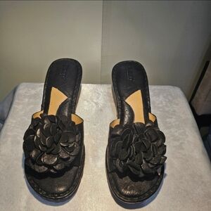 Born Black Leather Mules with Woven Design